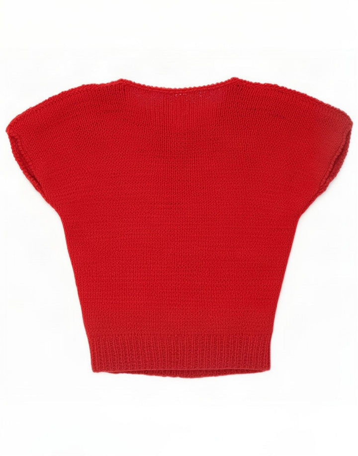 Vintage Womens Pulover Tricot Bluze Top UK 14 Medium Red