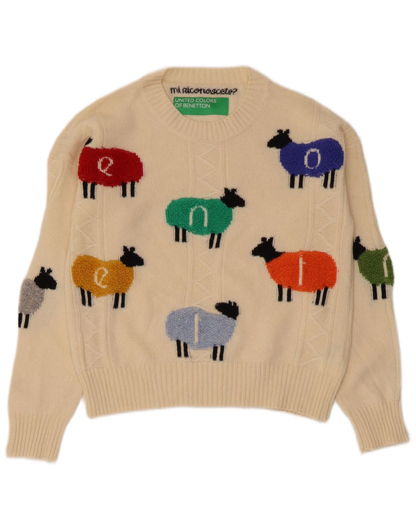 Pulover Benetton pentru femei cu decolteu rotund UK 10 mic bej cu imprimeu animal