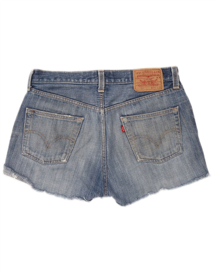 Pantaloni scurți Levi's pentru femei 501 din denim distressed W30, bumbac albastru mediu
