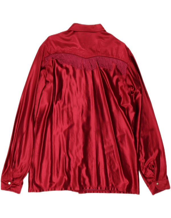 Bluză cămașă vintage pentru femei UK 18 XL Acetat roșu