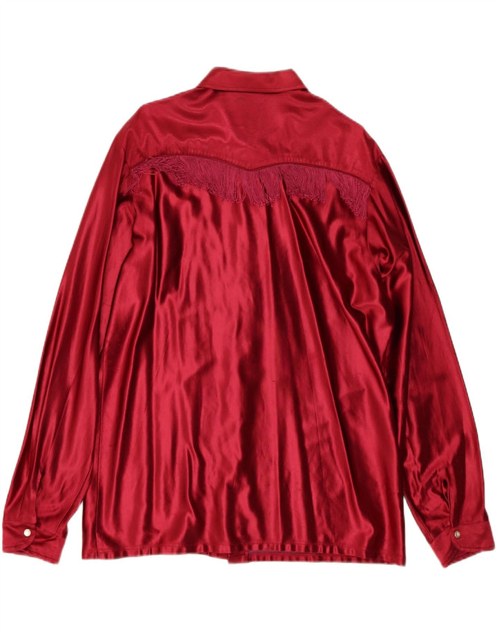 Bluză cămașă vintage pentru femei UK 18 XL Acetat roșu