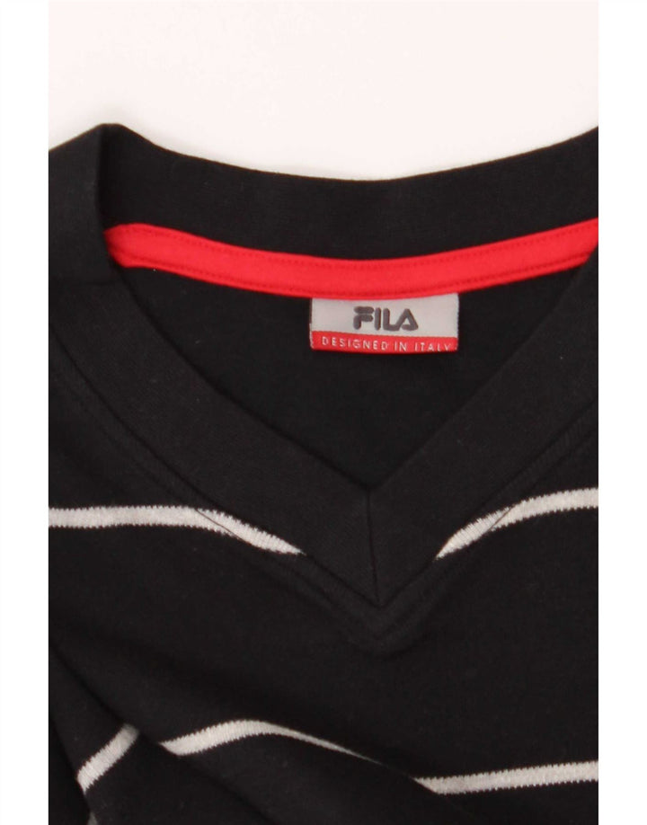 Fila Mens Regular Top cu mânecă lungă, mediu, negru, bumbac cu dungi