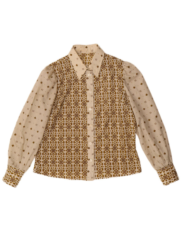 Bluză de cămașă vintage pentru femei UK 16 mare, bej, geometrică
