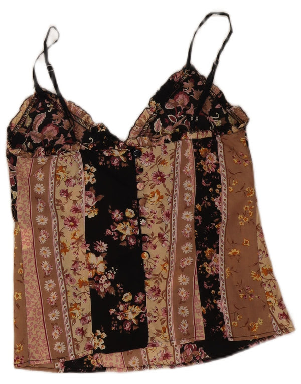 Vintage Crop Cami Top pentru femei UK 8 Small Black Floral