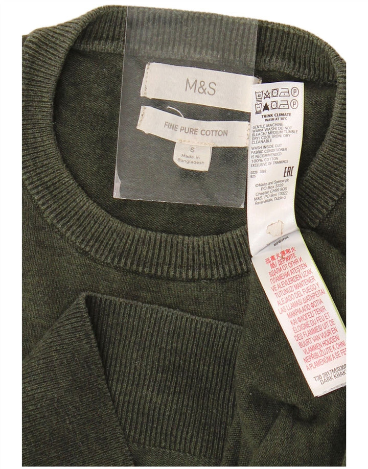 Pulover pentru bărbați Marks & Spencer cu gât crew pulover mic bumbac kaki