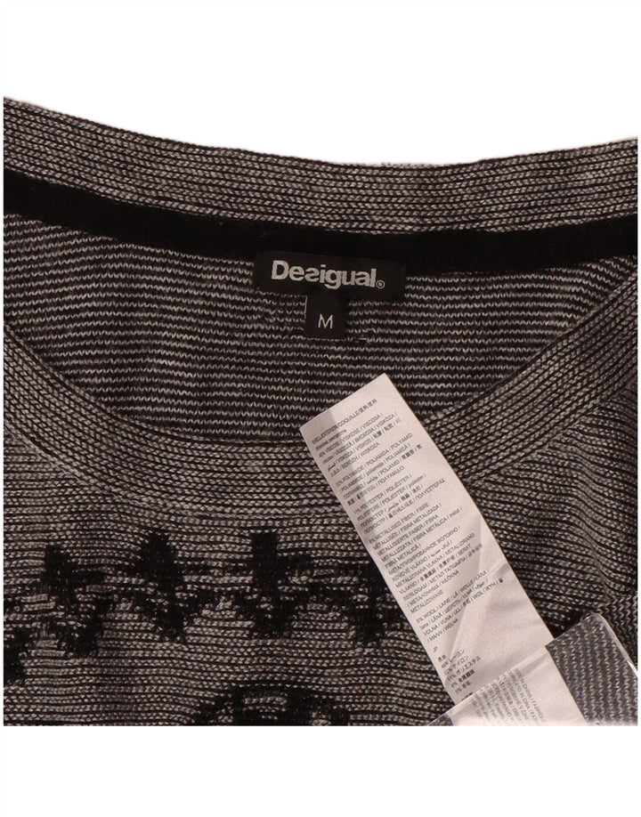 Top grafic pentru femei Desigual cu mânecă lungă UK 14 Medium Gri Paisley