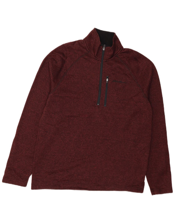 EDDIE BAUER Hanorac pentru bărbați, cu fermoar, cu decolteu, Jumper mare, burgundă, pete