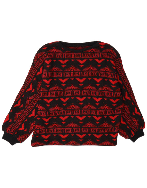 Pulover vintage pentru femei cu gât de barcă UK 16 Large Red Fair Isle Aztec