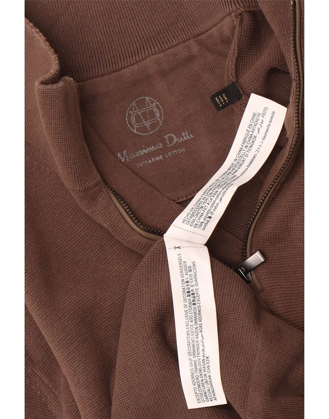 Pulover Massimo Dutti pentru bărbați, cu fermoar și gât, din bumbac maro mare