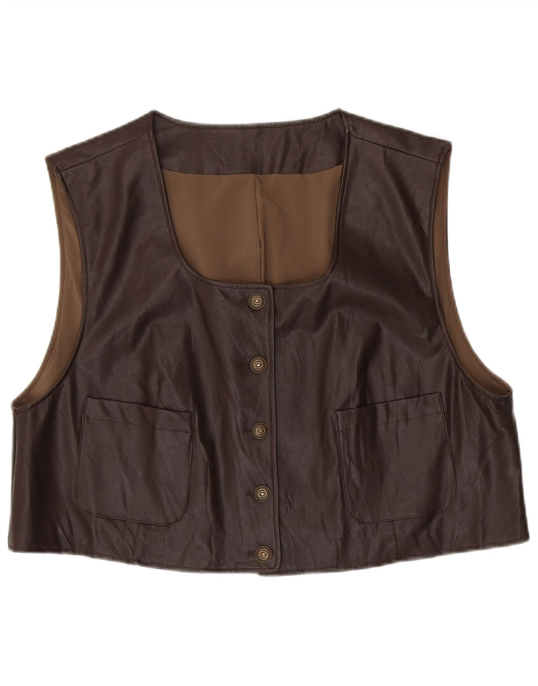 Gilet din piele vintage pentru femei crop supradimensionat UK 14 maro mediu