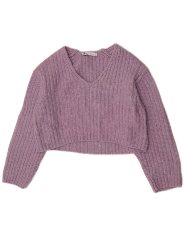 Pulover cu decolteu în V pentru femei Zara UK 14 Poliester violet mediu