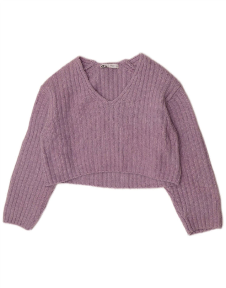 Pulover cu decolteu în V pentru femei Zara UK 14 Poliester violet mediu