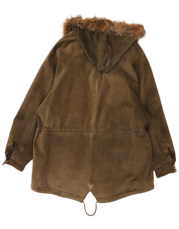 Jachetă Parka de piele de căprioară supradimensionată pentru femei vintage UK 14 mare kaki