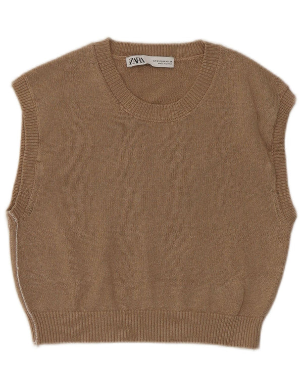 Zara femei Crop Vest Tank Top UK 12 Maro Mediu