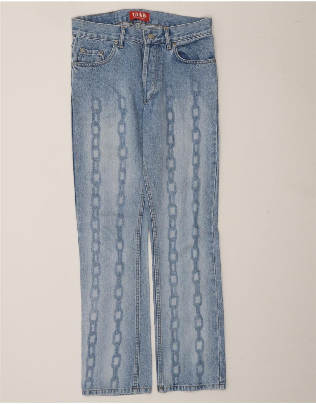 VINTAGE Womens Graphic Straight Jeans W29 L30 Blue Vintage Vintage and Second-Hand Vintage from Messina Hembry 