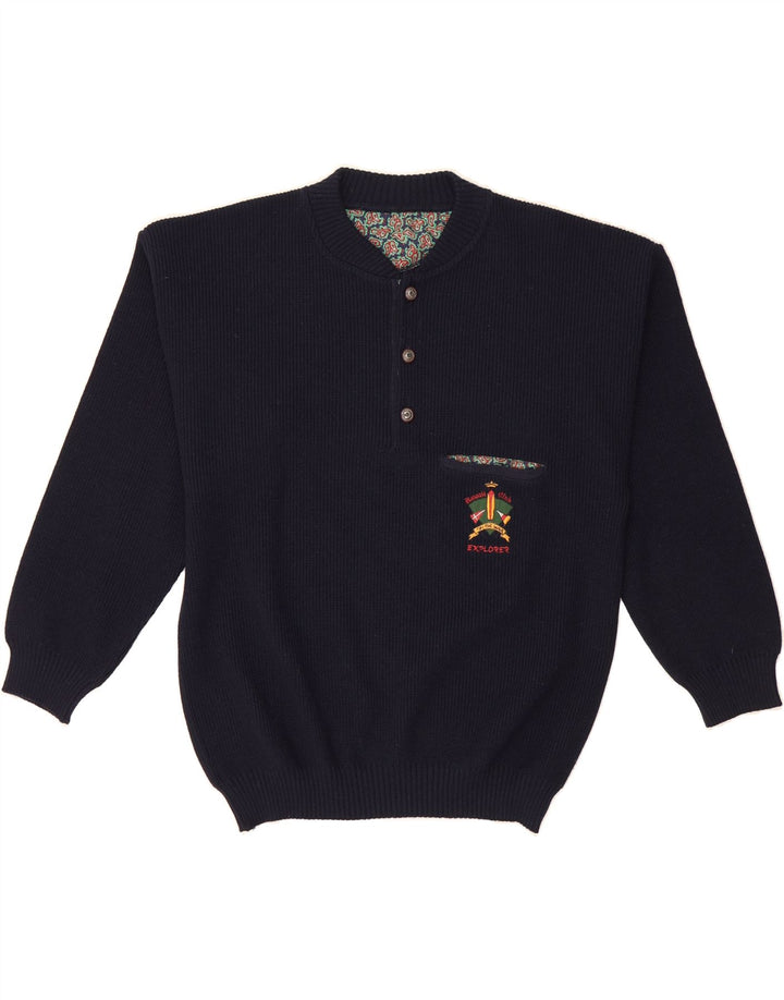 EXPLORER Mens Crew Neck Jumper Sweater IT 50 Medium Navy Blue Wool Vintage Explorer and Second-Hand Explorer from Messina Hembry 