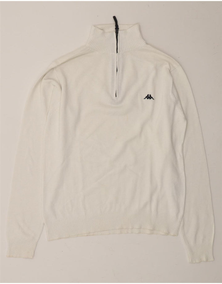 KAPPA Mens Zip Neck Jumper Sweater Small White Cotton Vintage Kappa and Second-Hand Kappa from Messina Hembry 
