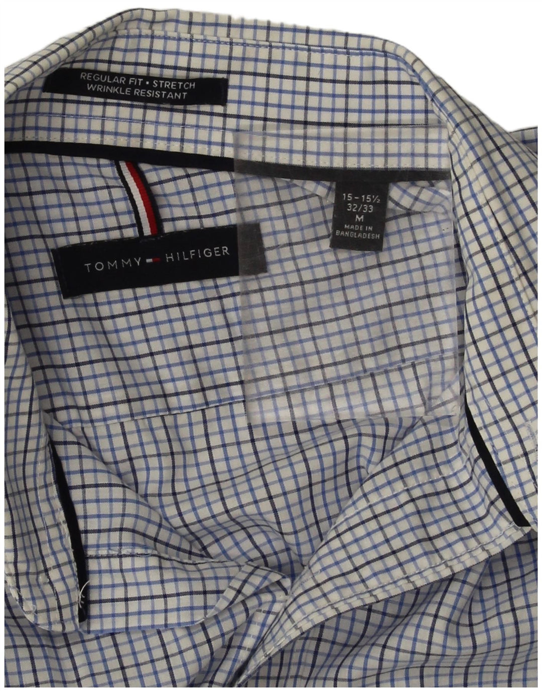 Cămașă Tommy Hilfiger pentru bărbați, cu tăiere obișnuită, mărimea 15 1/2, bumbac cu carouri albastru mediu