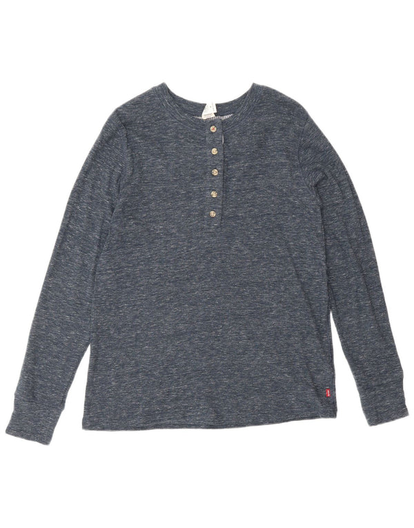 Levi's Womens Top Long Sleeve UK 12 Medium Navy Blue Flecked Cotton Classic
