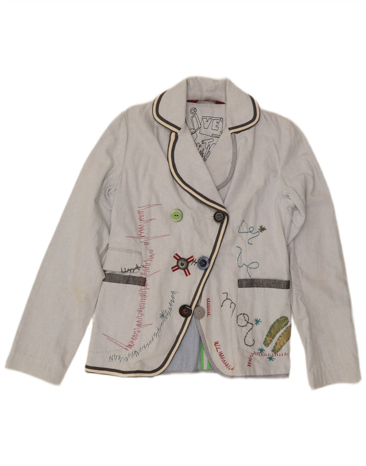 Jachetă pentru femei Desigual Graphic cu 3 nasturi EU 42 Bumbac albastru mare