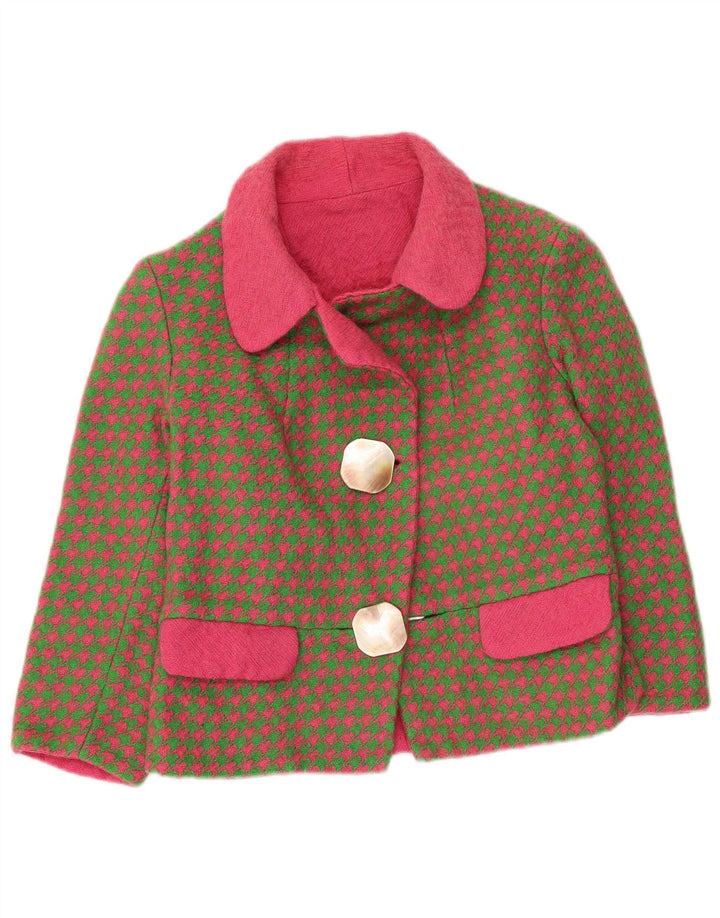 Blazer vintage pentru femei cu mâneci 3/4 UK 8 mic kaki Houndstooth
