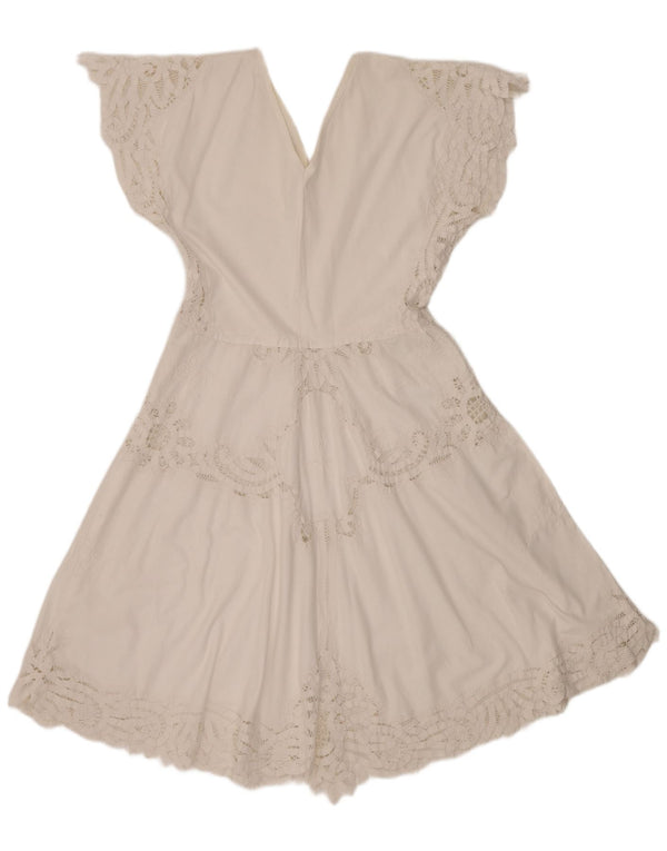 Rochie vintage pentru femei în linie A UK 14, mare, albă, boemă
