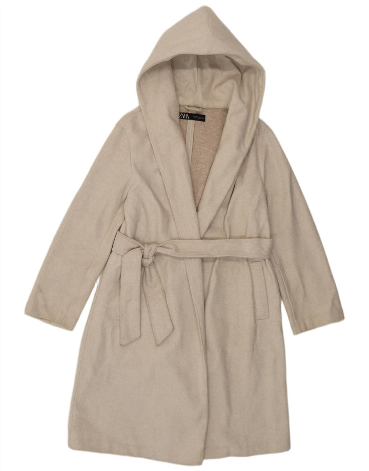 Pardesiu cu glugă pentru femei Zara UK 14 Poliester alb mediu mediu