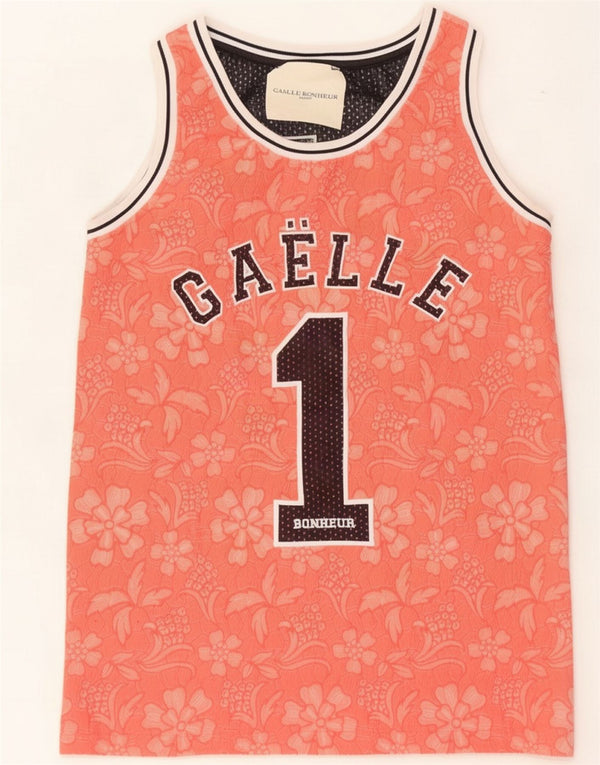 Gaelle Bonheur Womens Graphic Vest Top US 1 XS Pink Floral Bumbac