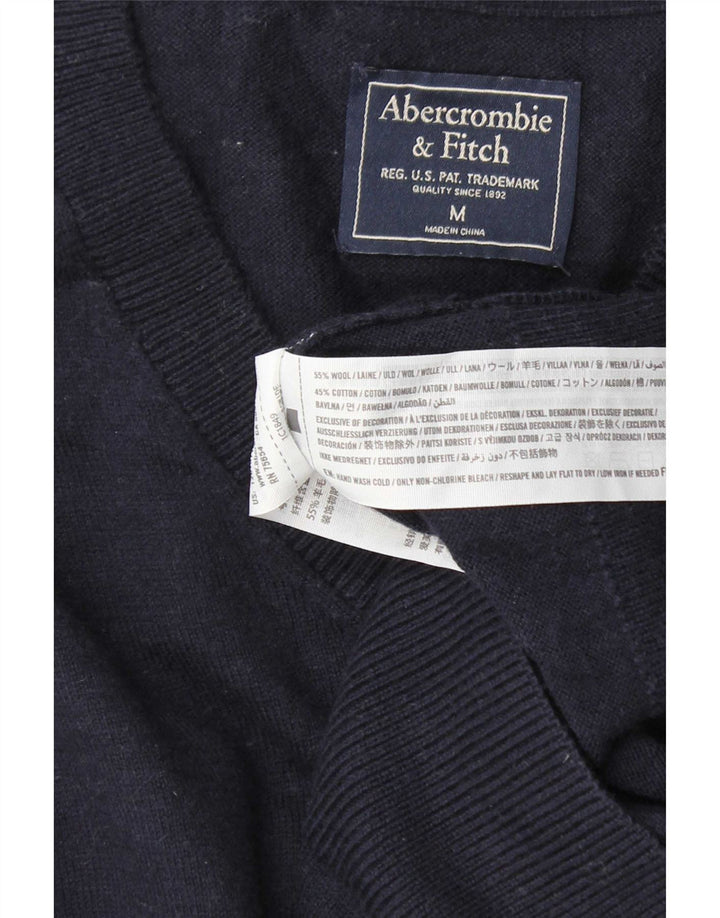 Pulover pentru bărbați Abercrombie & Fitch, cu decolteu în V, lână medie albastru bleumarin