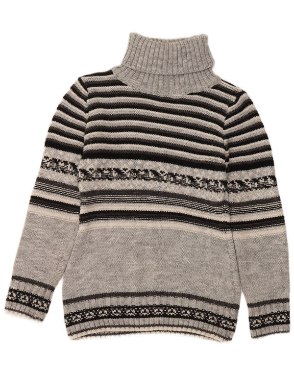 Vintage Womens Roll Neck Jumper Sweater UK 10 Small Grey Striped Wool