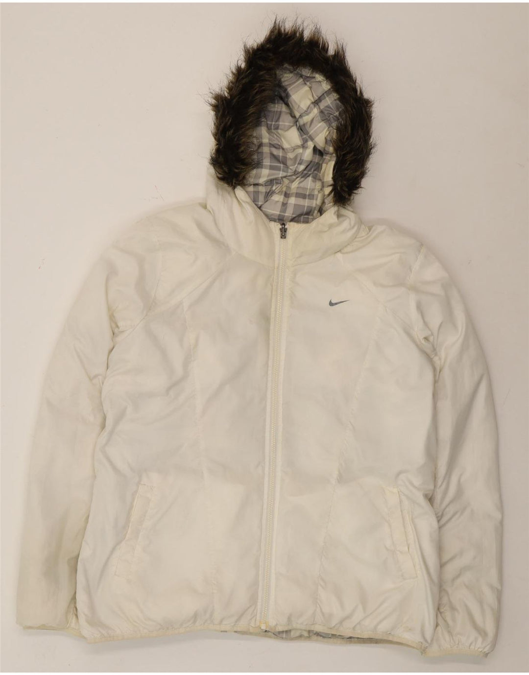 Jachetă căptușită reversibilă cu glugă Nike pentru bărbați UK 44 2XL, poliester cu check alb