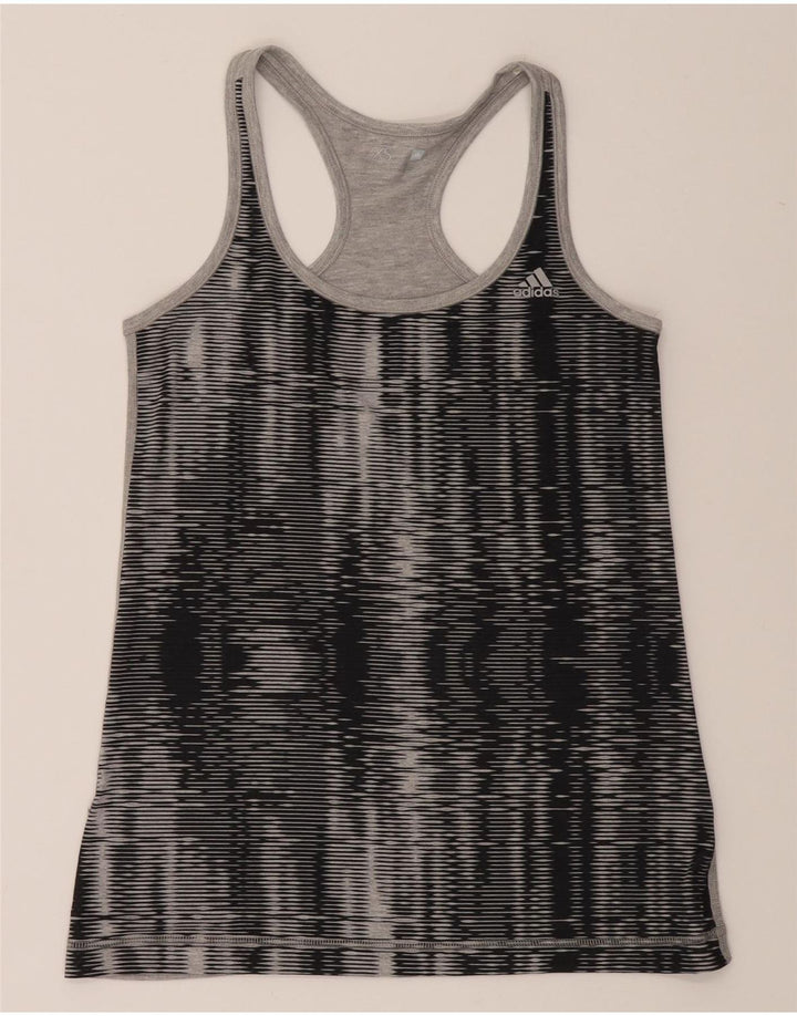 ADIDAS Womens Climalite Vest Top UK 4/6 XS Grey Striped Polyester Vintage Adidas and Second-Hand Adidas from Messina Hembry 