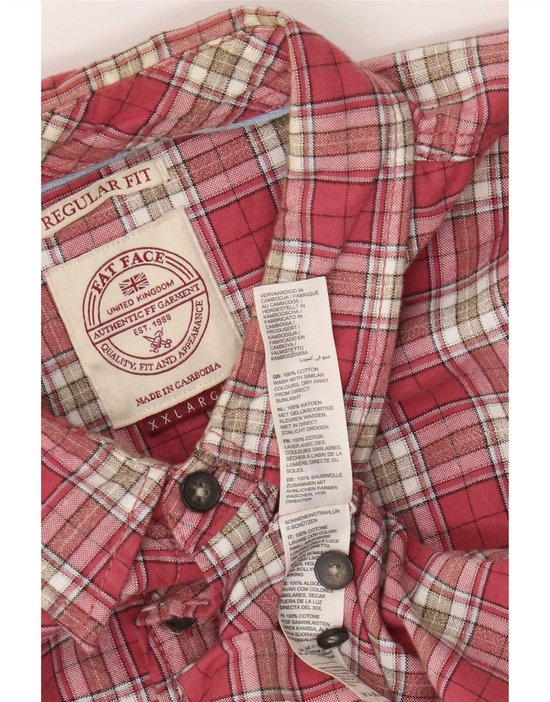 Cămașă pentru bărbați Fat Face Regular Fit 2XL, bumbac cu carouri roz