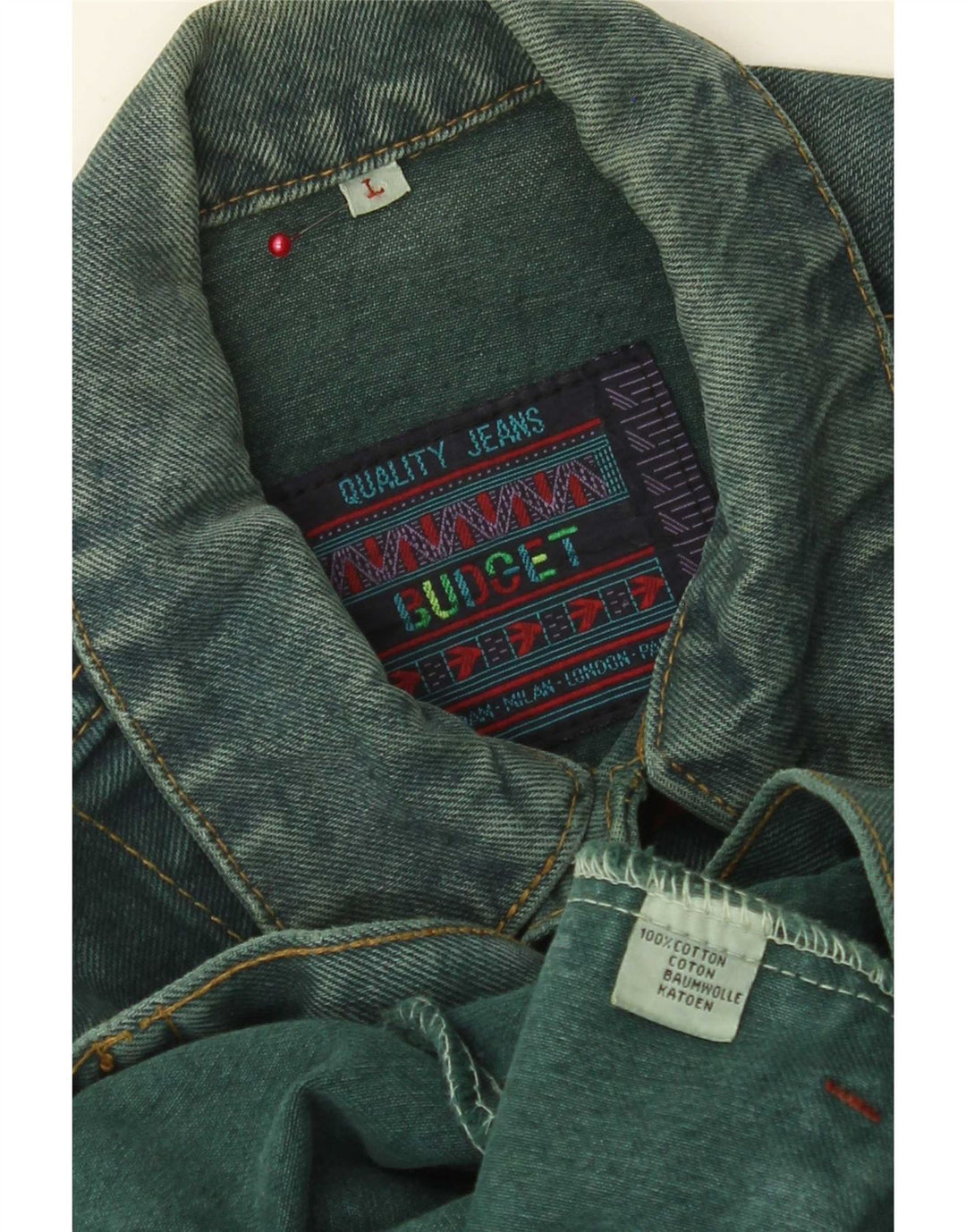 Jachetă de blugi vintage pentru bărbați UK 40, mare, verde, bumbac