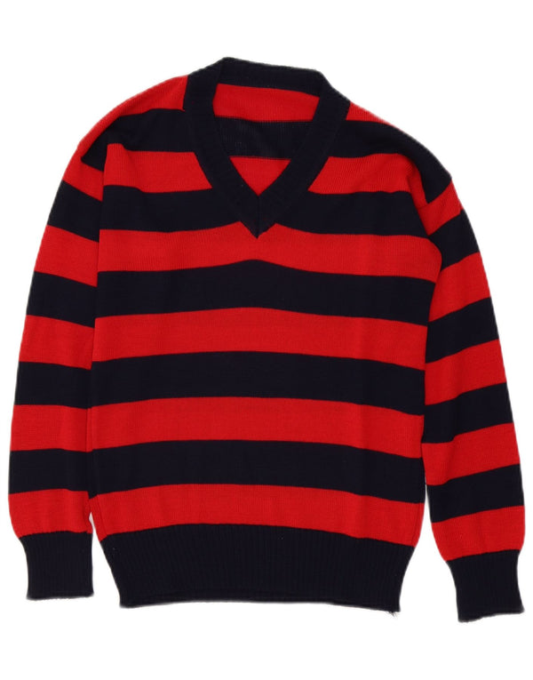 Pulover vintage pentru femei cu decolteu în V UK 12 Medium Red Dunge