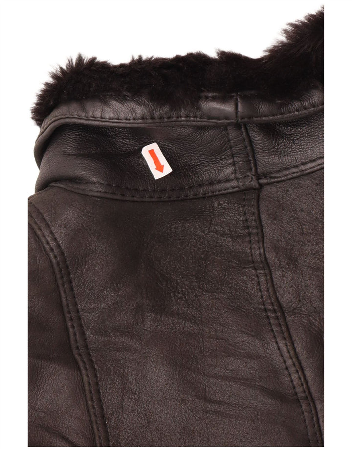 Jachetă pentru femei VINTAGE cu piept dublu EU 42 mare din shearling negru