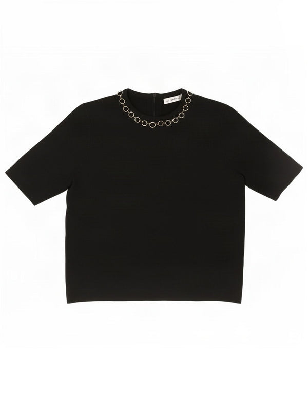 Bluză Crop Top Femei Zara UK 10 Small Black Viscose