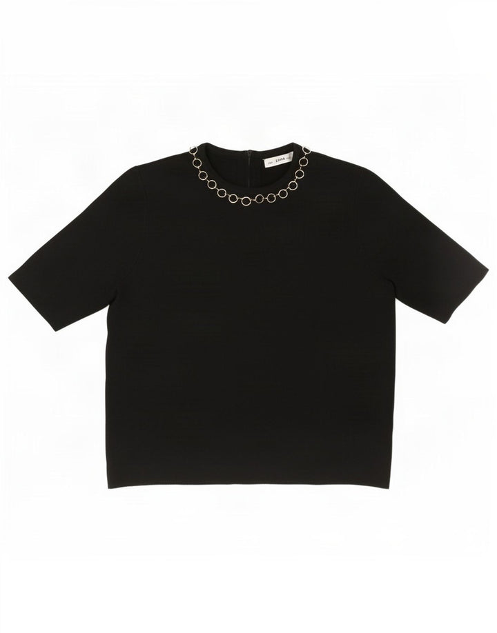 Bluză Crop Top Femei Zara UK 10 Small Black Viscose