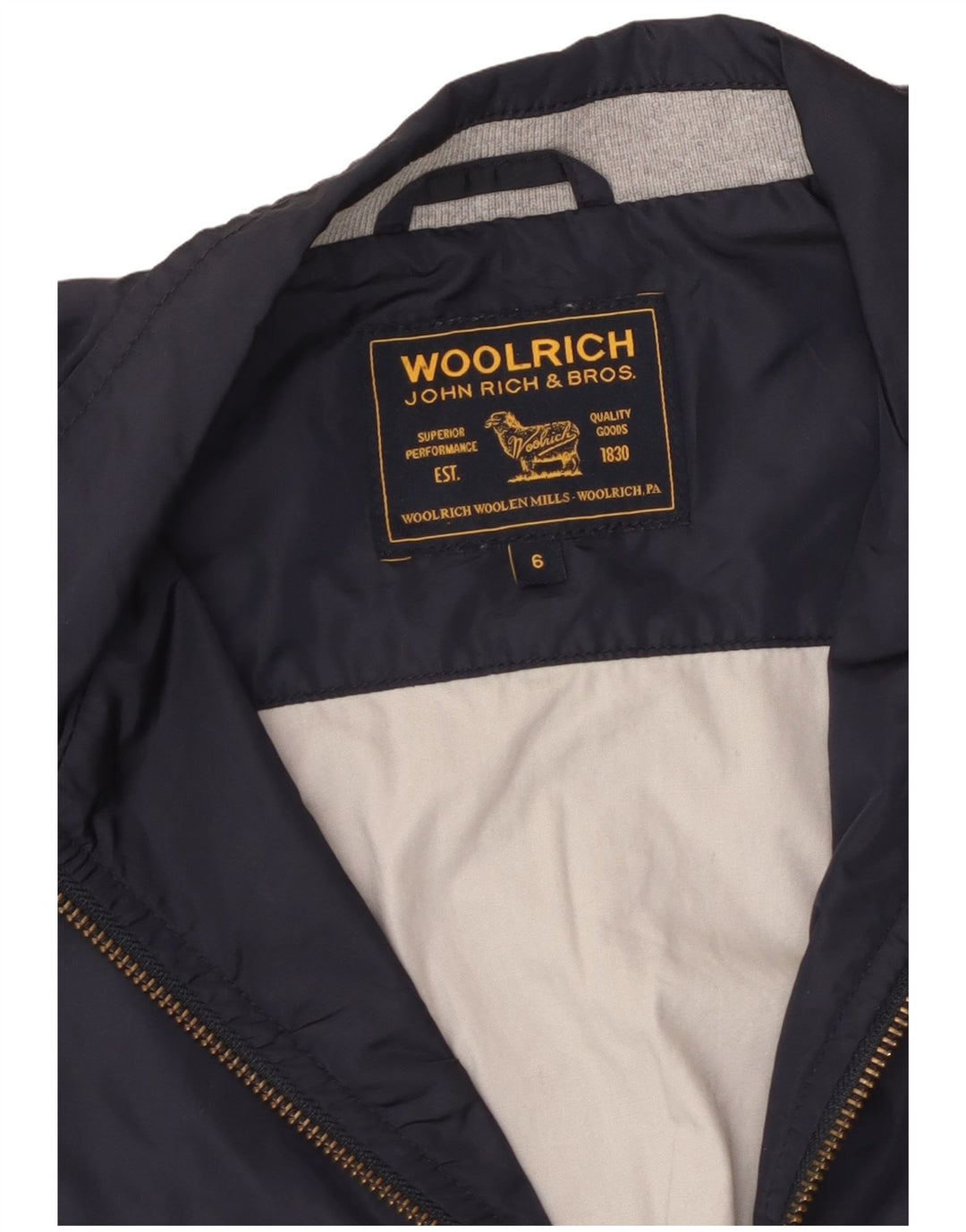 Jachetă bomber pentru băieți WOOLRICH 5-6 ani, albastru bleumarin, color block