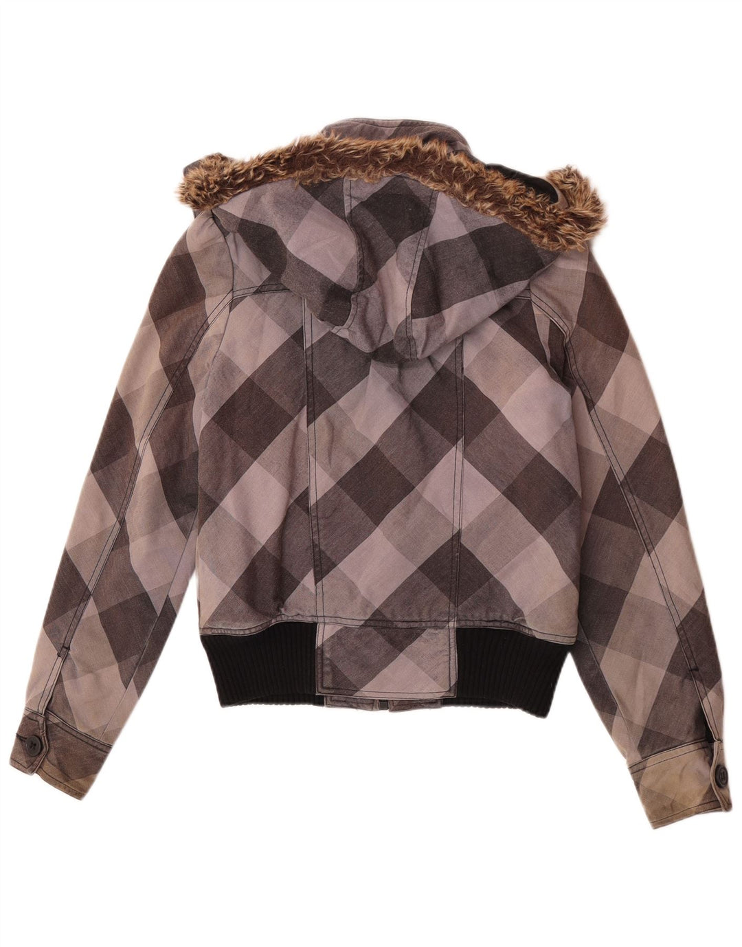 Bomber Roxy pentru femei cu glugă, UK 10, bumbac cu carouri, gri mic