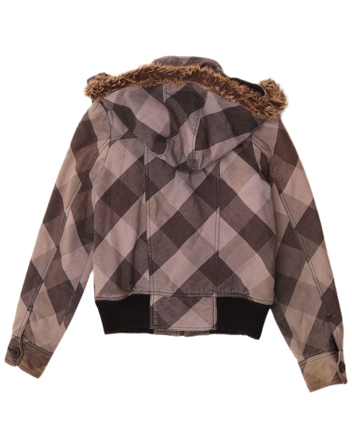 Bomber Roxy pentru femei cu glugă, UK 10, bumbac cu carouri, gri mic