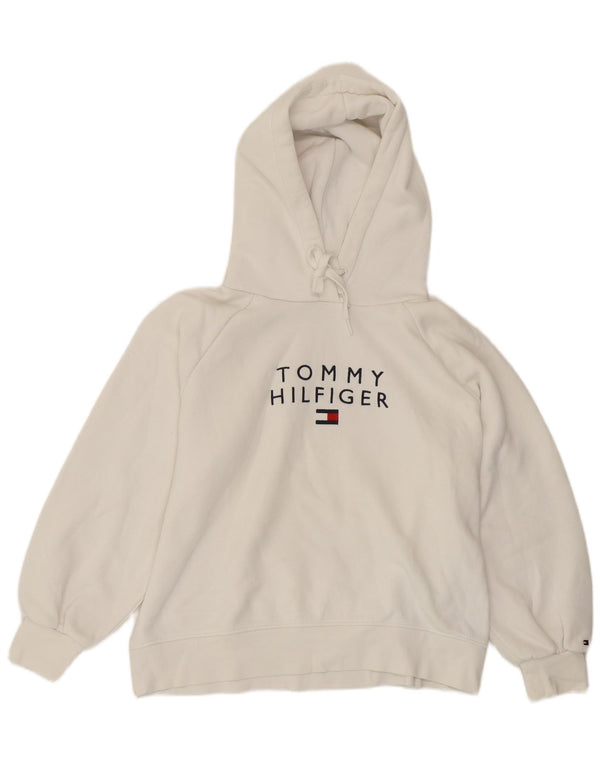 Pulover cu capotă supradimensionat cu grafic Tommy Hilfiger pentru femei UK 6 XS Bumbac alb