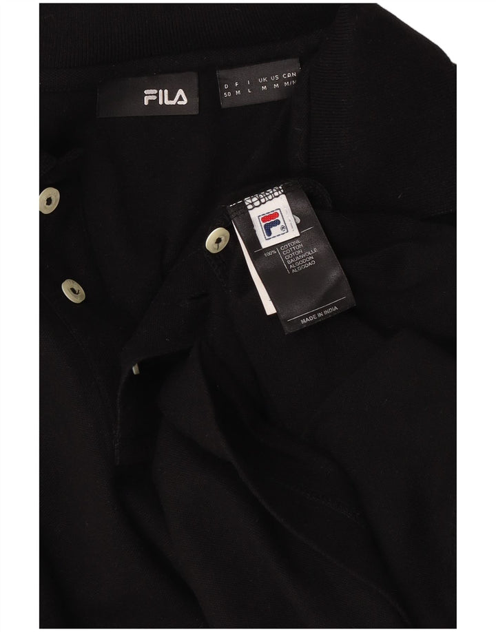 Tricou polo Fila cu mânecă lungă pentru bărbați, bumbac mediu negru