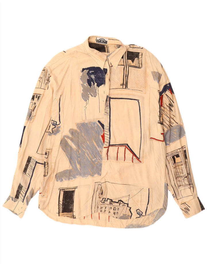 Cămașă Vintage Bărbați XL Bej Viscoză Geometrică