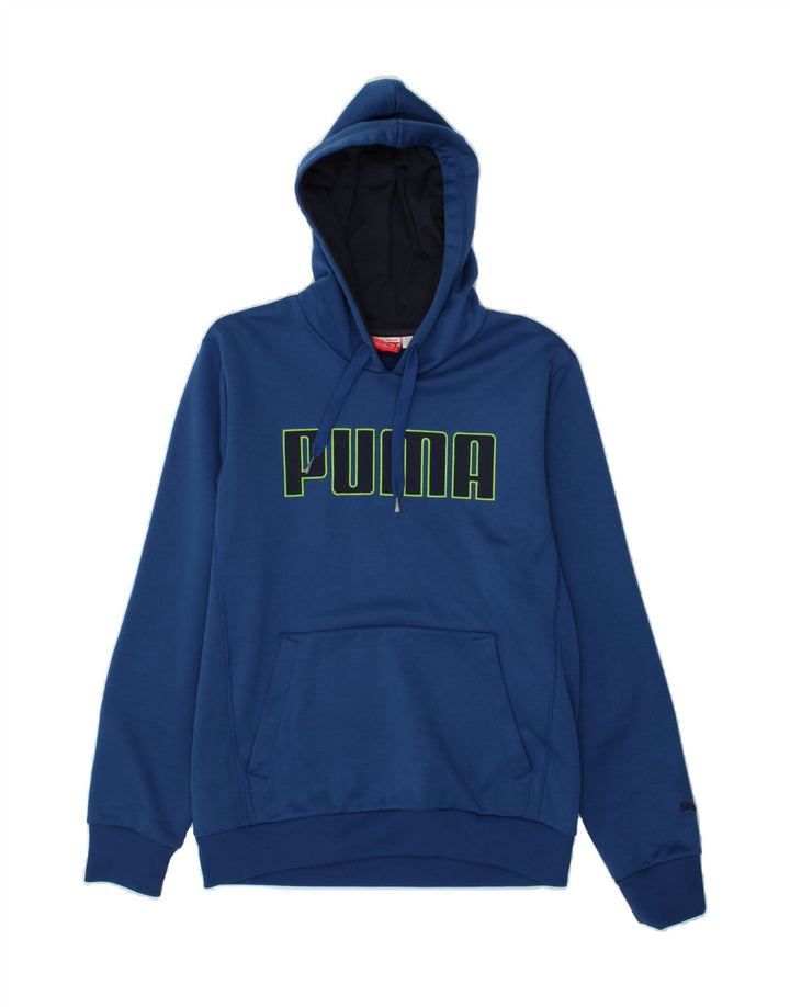 PUMA Mens Graphic Hoodie Jumper Small Blue Polyester Vintage Puma and Second-Hand Puma from Messina Hembry 