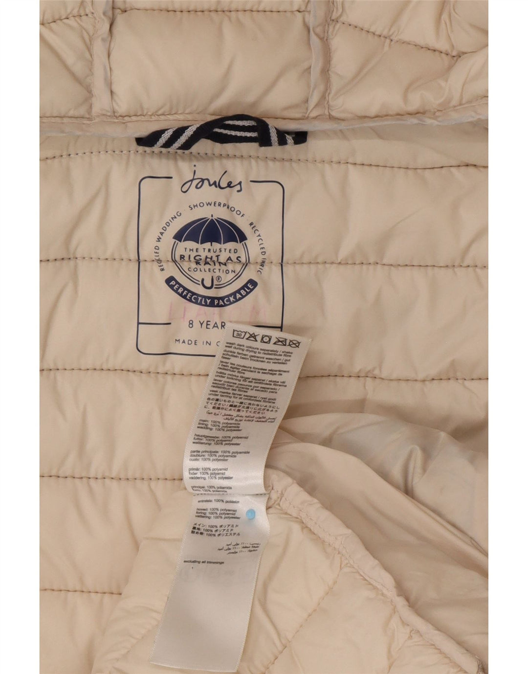 Jachetă căptușită cu glugă JOULES pentru fete, 7-8 ani, alb catifelat