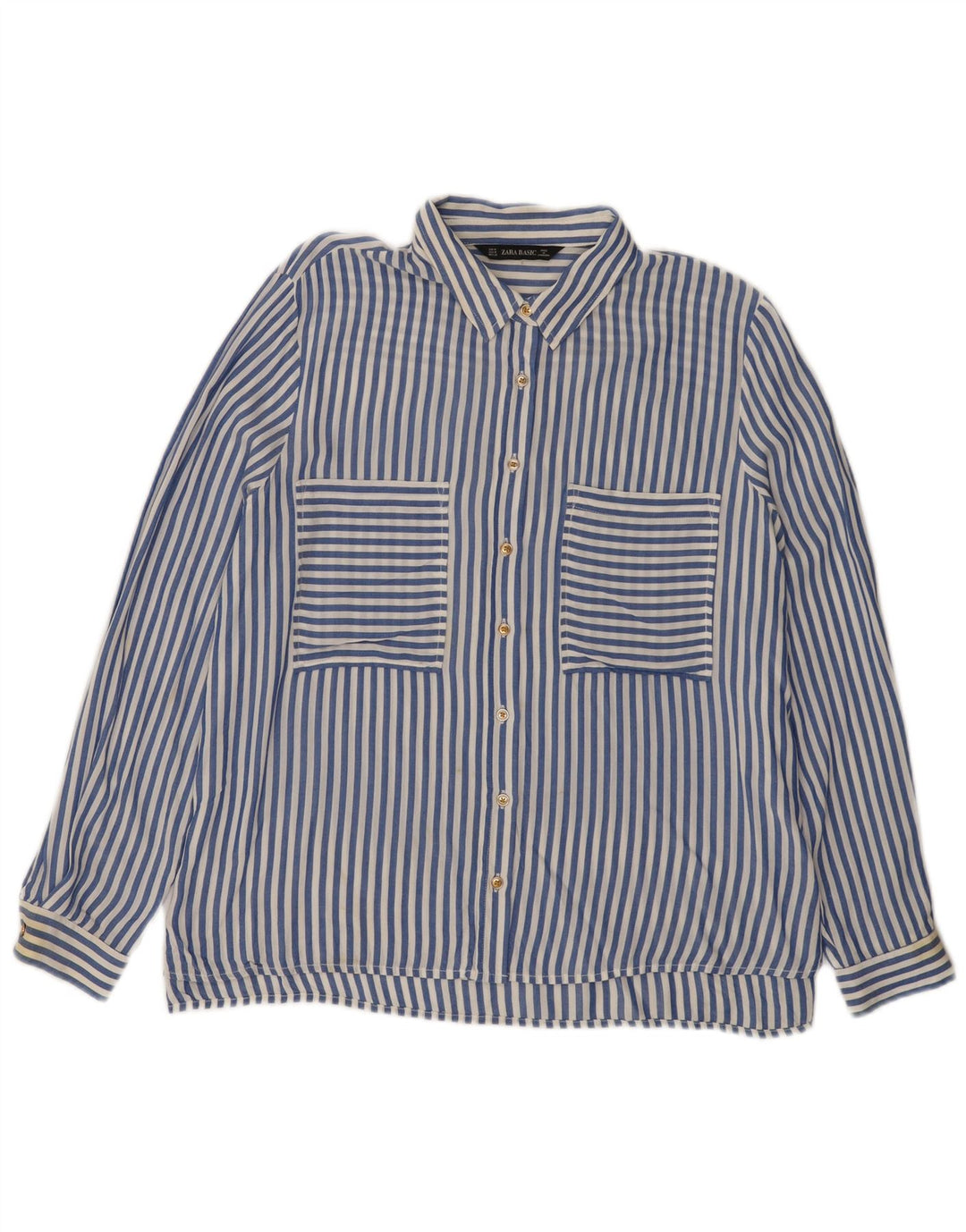 Cămașă pentru femei Zara UK 14 Medium Blue Pinstripe Viscose