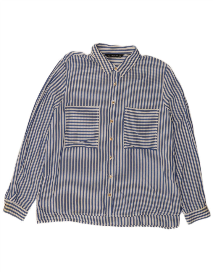 Cămașă pentru femei Zara UK 14 Medium Blue Pinstripe Viscose