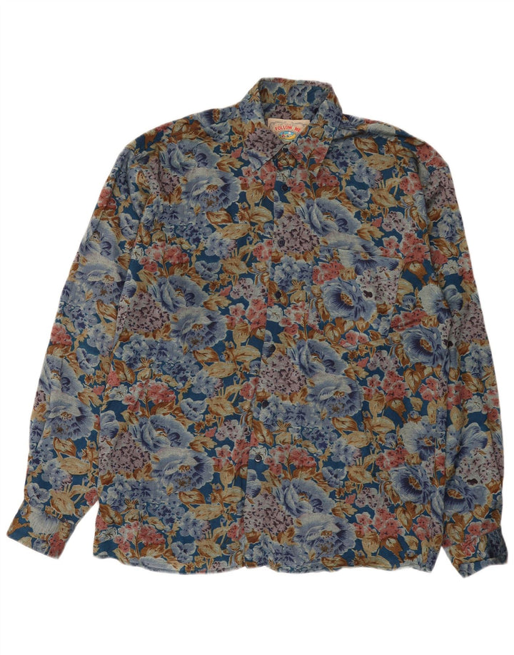 Cămașă vintage pentru bărbați, cu tăiere largă, mică, multicoloră, florală, viscoză