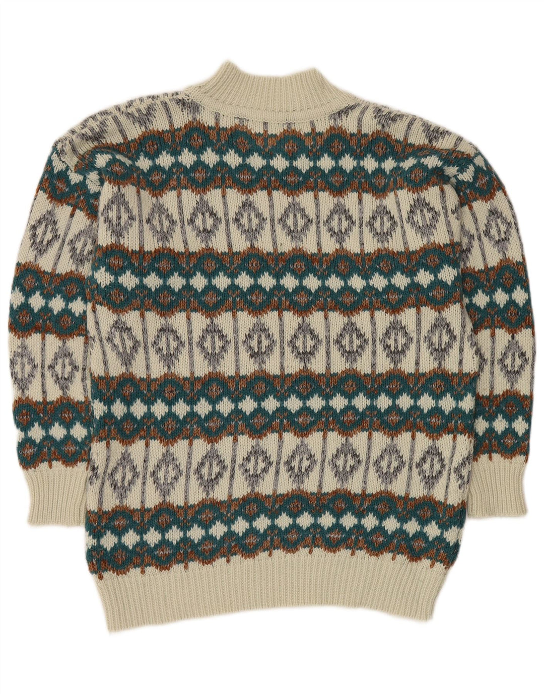 VINTAGE Pulover cu gât țestoasă pentru bărbați, alb mediu, Fair Isle